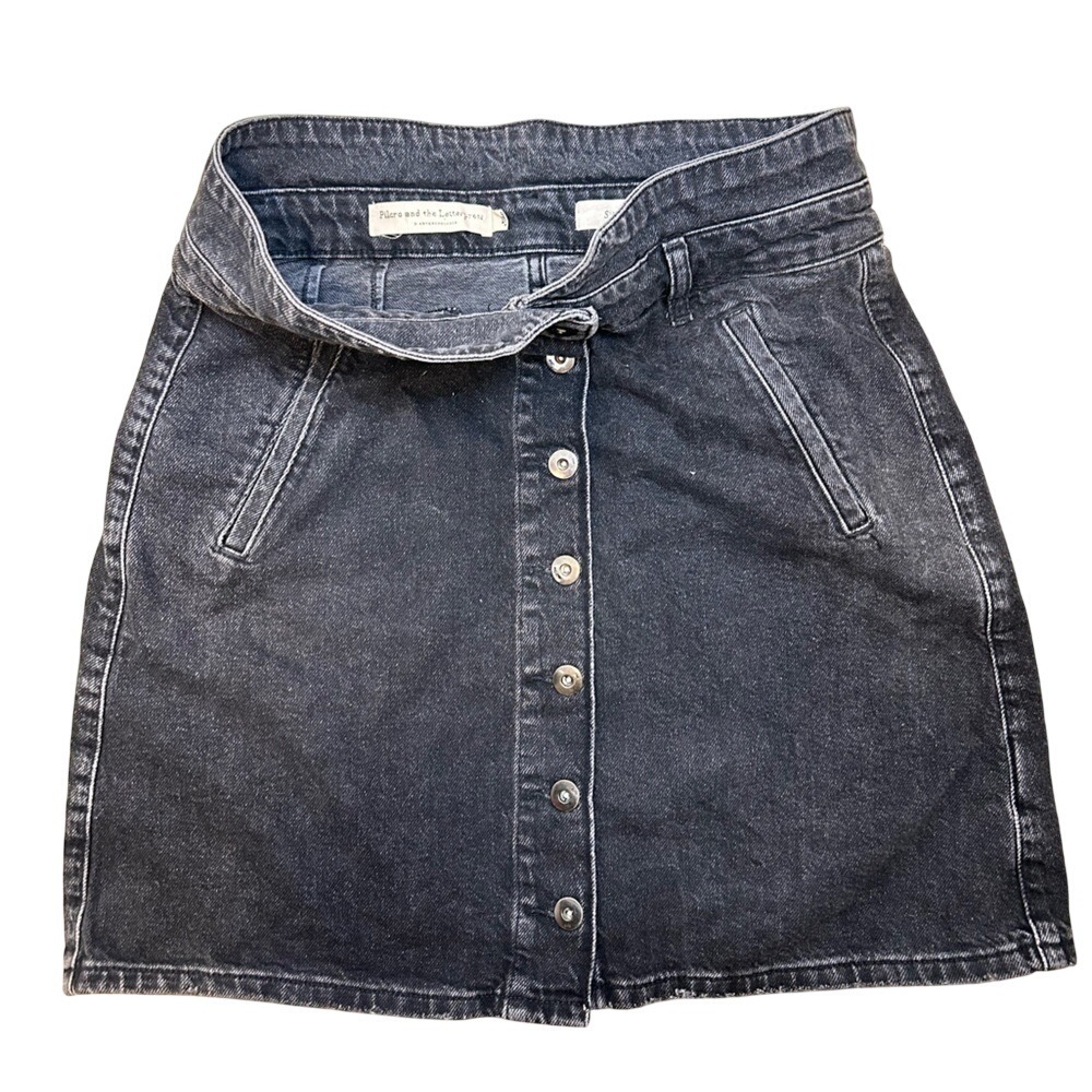 Pilcro Anthropologie Black Denim A-Line Paperbag High Waist Skirt Women's 12 - Picture 8 of 12